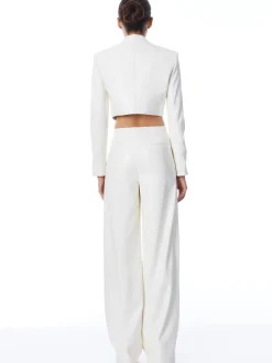 Alice and Olivia VEGAN LEATHER|ESSENTIALS*ABBOTT CROPPED RUCHED SLEEVE VEGAN LEATHER BLAZER