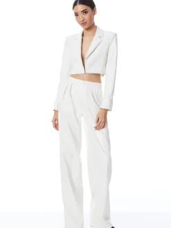 Alice and Olivia VEGAN LEATHER|ESSENTIALS*ABBOTT CROPPED RUCHED SLEEVE VEGAN LEATHER BLAZER