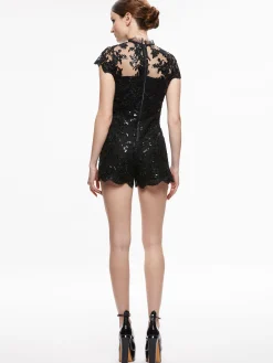 Alice and Olivia JUMPSUITS*ALAINA EMBELLISHED LACE ROMPER