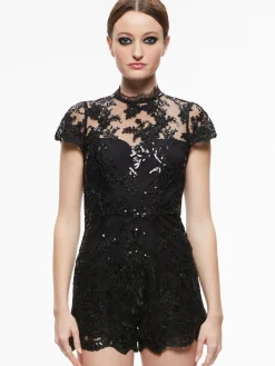 Alice and Olivia JUMPSUITS*ALAINA EMBELLISHED LACE ROMPER
