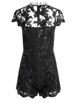 Alice and Olivia JUMPSUITS*ALAINA EMBELLISHED LACE ROMPER