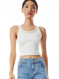 Alice and Olivia TOPS*ALLEN EMBELLISHED NECK RIBBED TANK