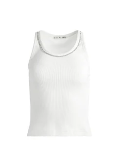 Alice and Olivia TOPS*ALLEN EMBELLISHED NECK RIBBED TANK