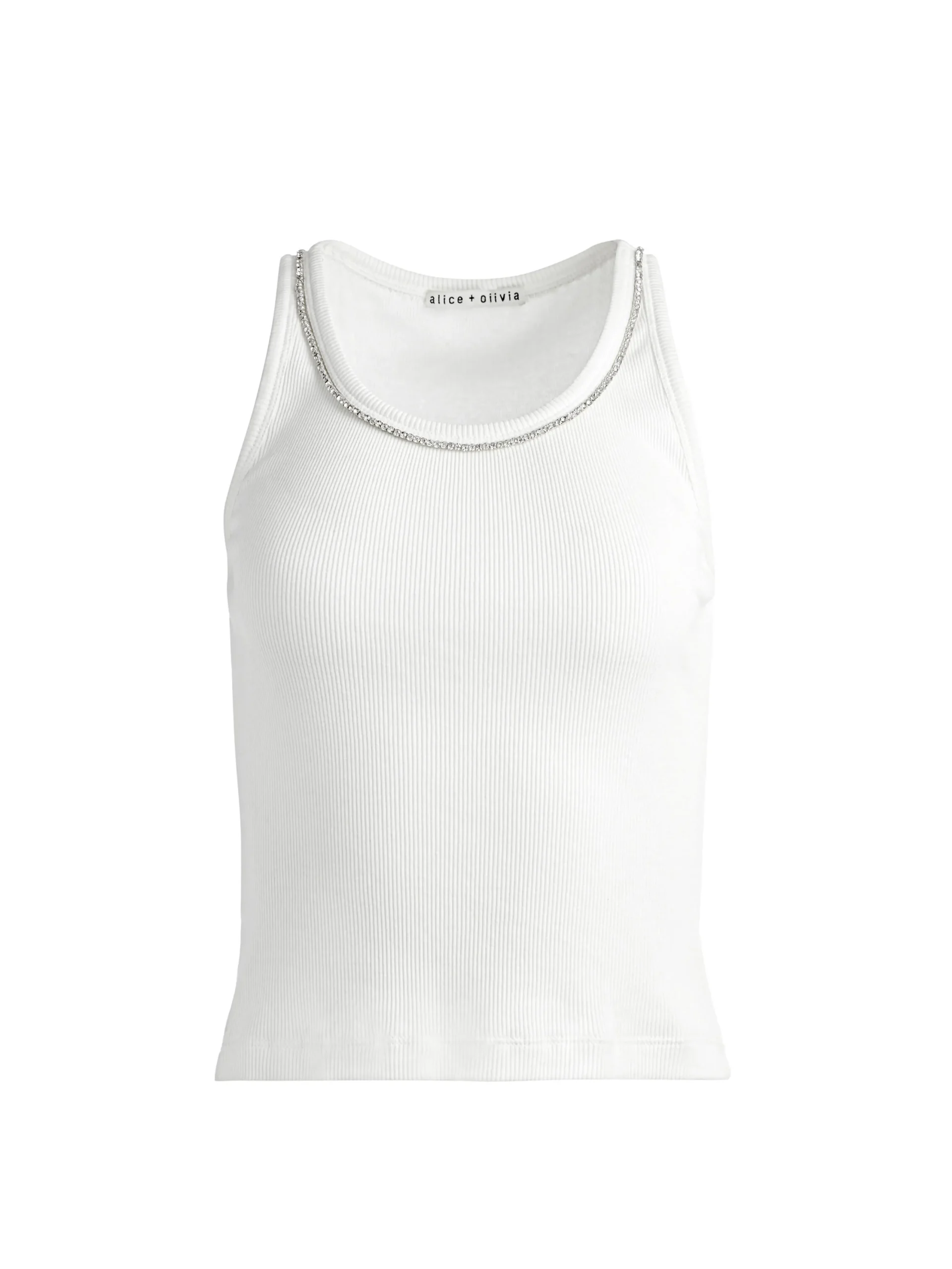 Alice and Olivia TOPS*ALLEN EMBELLISHED NECK RIBBED TANK