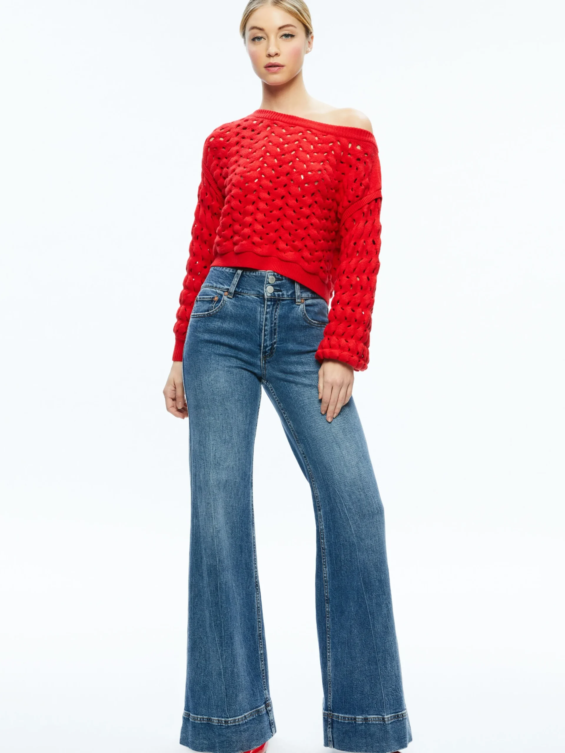 Alice and Olivia SWEATERS*ALLENE CABLE KNIT CREWNECK