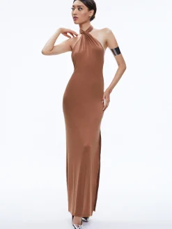Alice and Olivia MAXI|DRESSES*AMAYA HALTER NECK HIGH SLIT DRESS