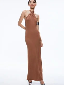 Alice and Olivia MAXI|DRESSES*AMAYA HALTER NECK HIGH SLIT DRESS