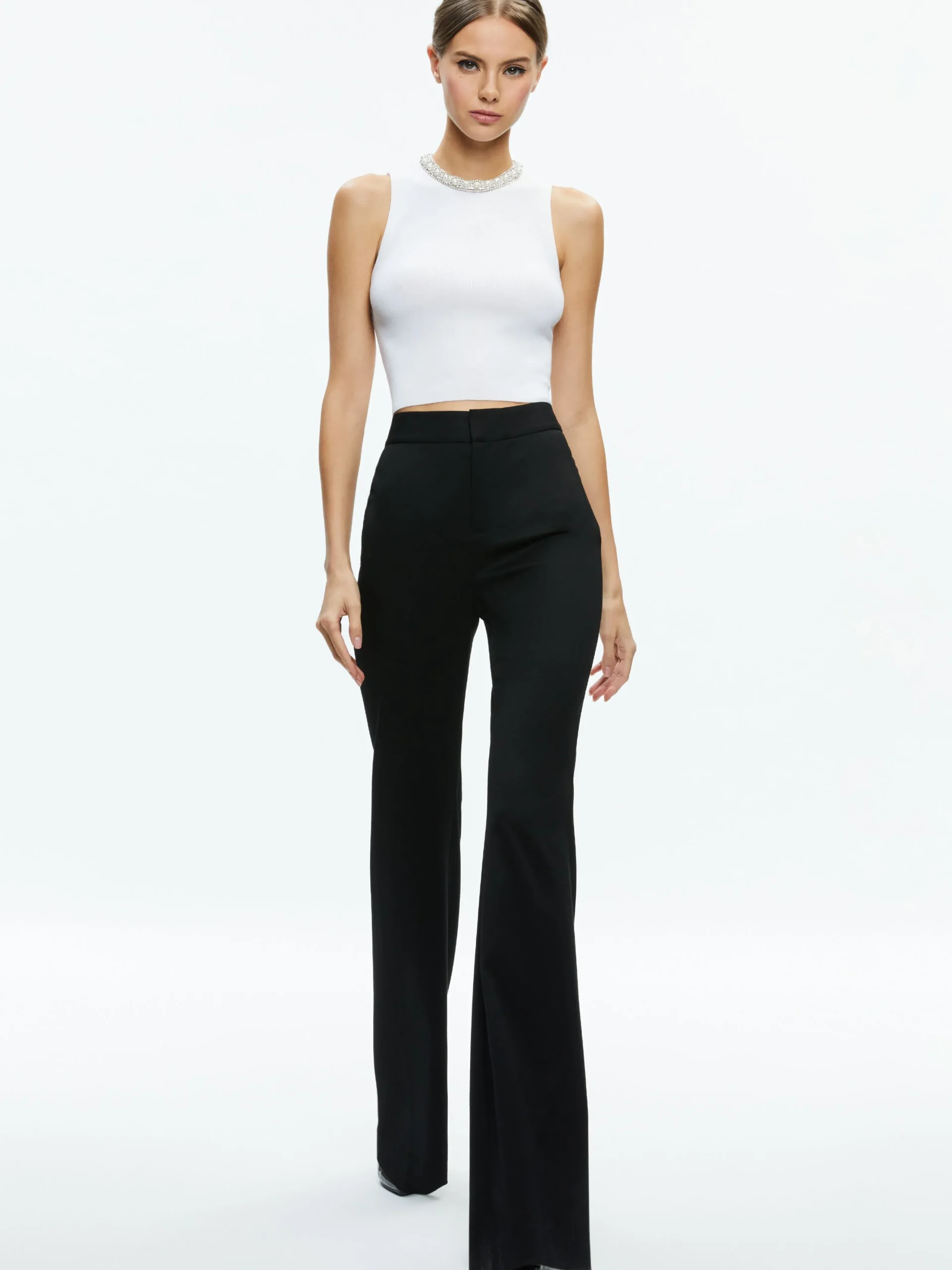 Alice and Olivia TOPS*AMITY EMBELLISHED NECK CROPPED TANK