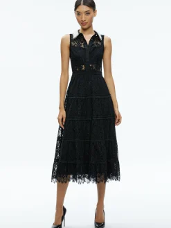 Alice and Olivia VALENTINE'S DAY EDIT|GUEST OF*ANAYA EMBELLISHED COLLAR LACE MIDI DRESS