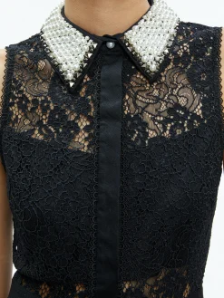 Alice and Olivia VALENTINE'S DAY EDIT|GUEST OF*ANAYA EMBELLISHED COLLAR LACE MIDI DRESS
