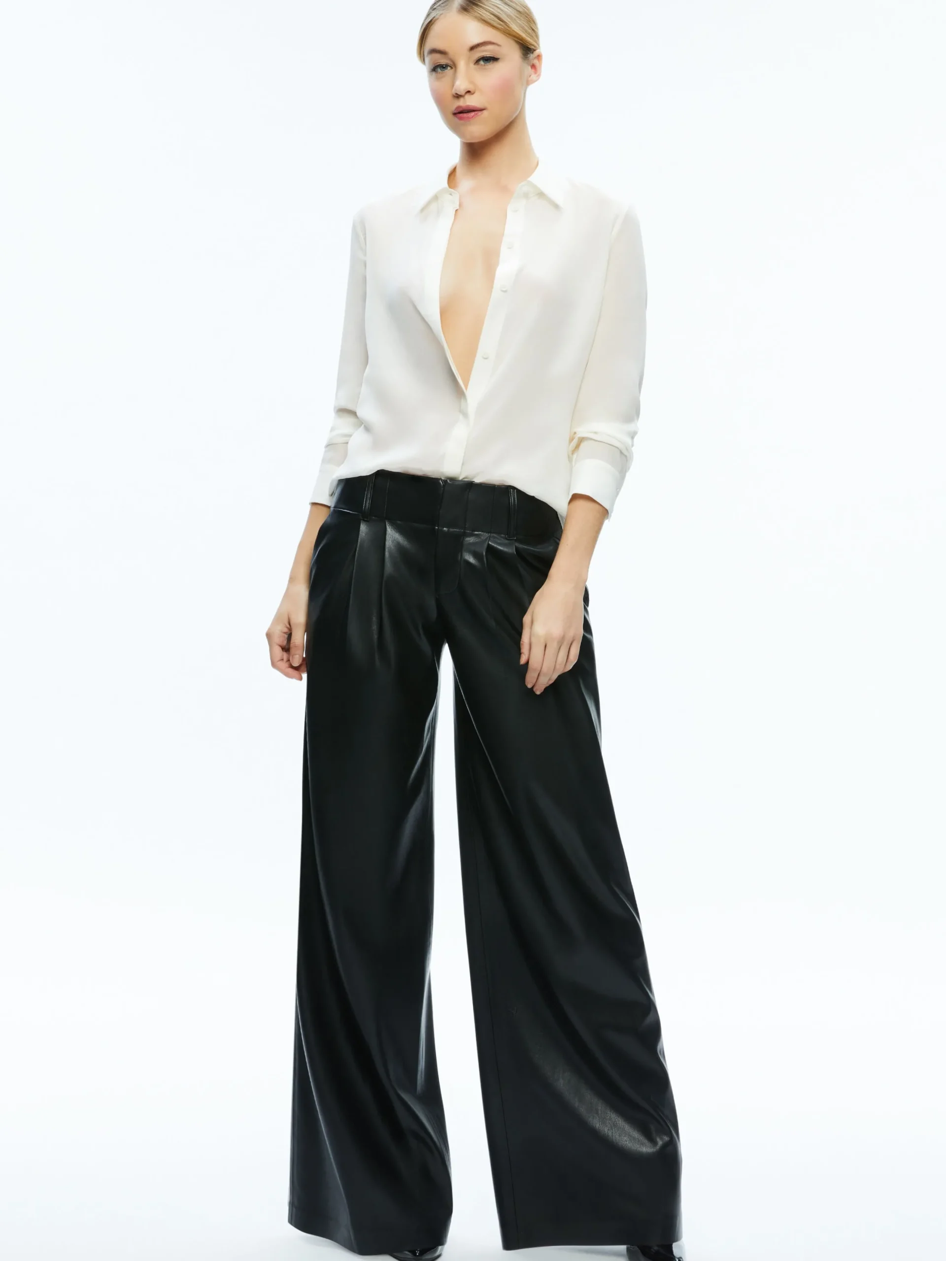 Alice and Olivia VEGAN LEATHER|ESSENTIALS*ANDERS VEGAN LEATHER LOW RISE PANT