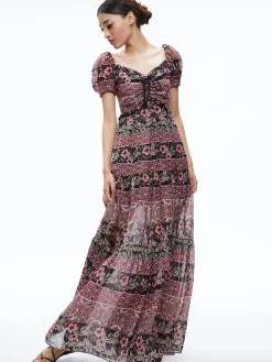 Alice and Olivia GUEST OF|MAXI*ANDREA PUFF SLEEVE MAXI DRESS