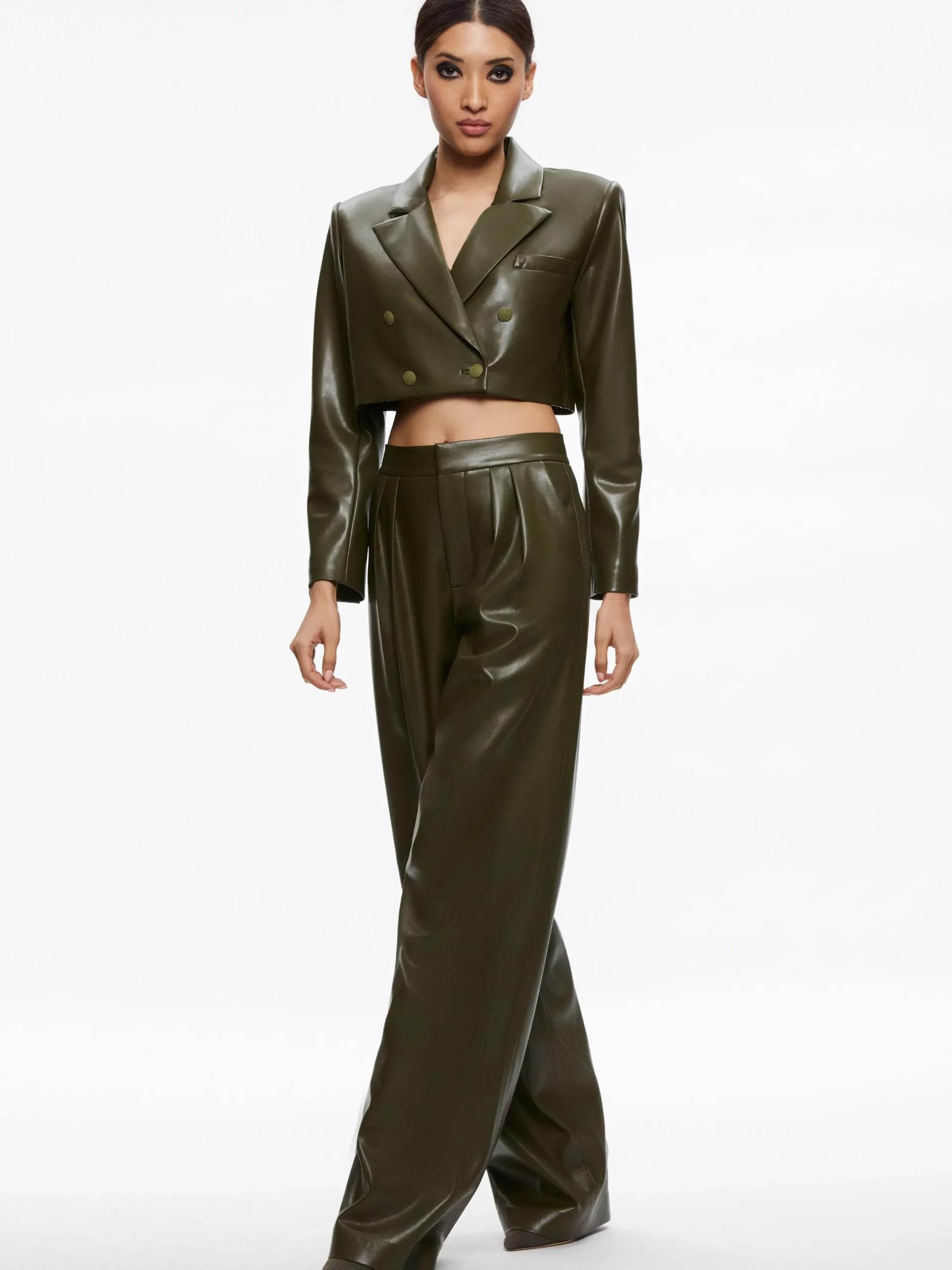 Alice and Olivia JACKETS + COATS*ANTHONY CROPPED DOUBLE BREASTED VEGAN BLAZER