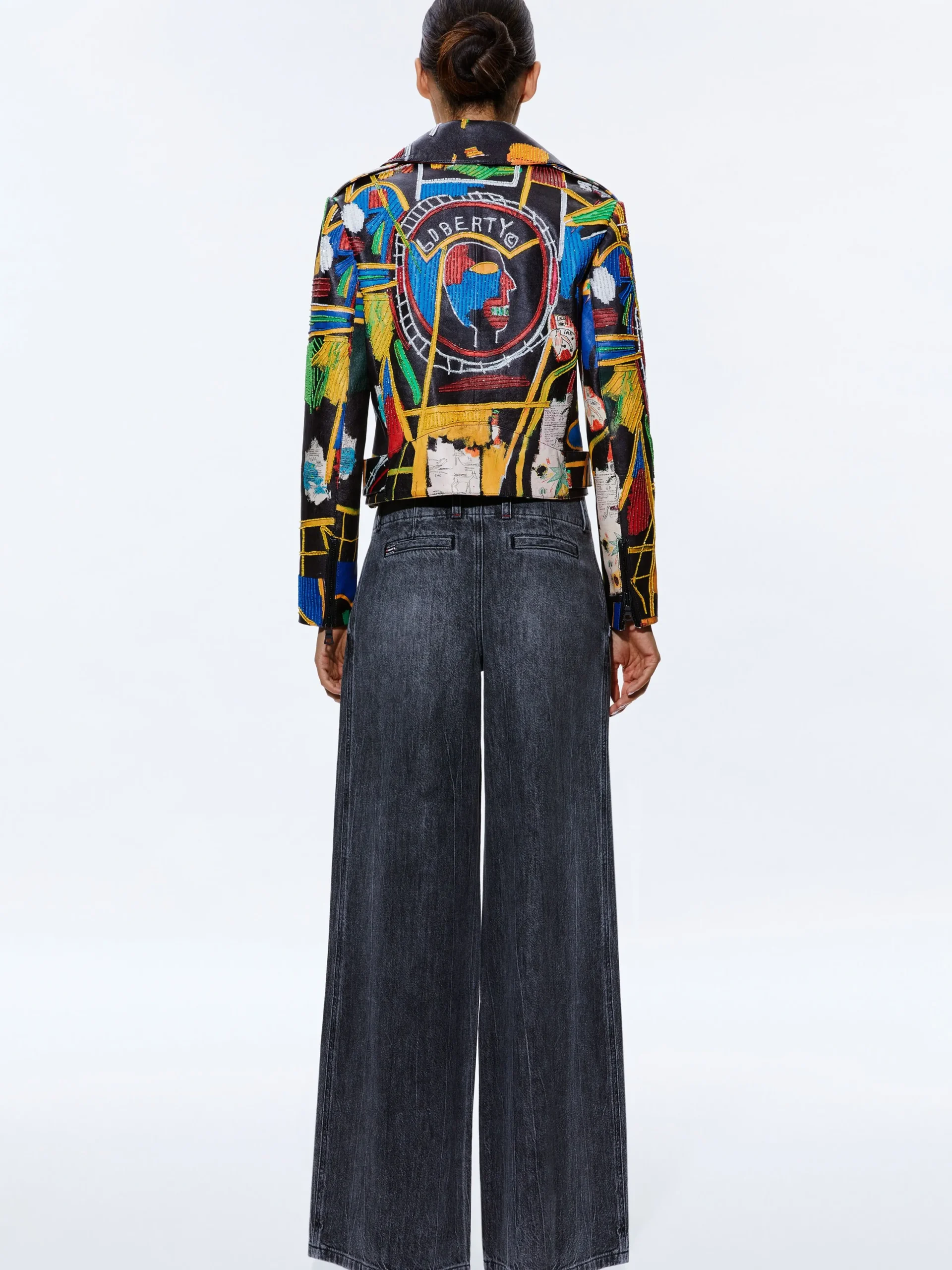 Alice and Olivia STACEY'S FAVORITES|JACKETS + COATS*A+O X BASQUIAT CODY EMBELLISHED LEATHER JACKET