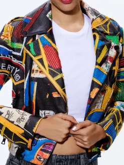 Alice and Olivia STACEY'S FAVORITES|JACKETS + COATS*A+O X BASQUIAT CODY EMBELLISHED LEATHER JACKET