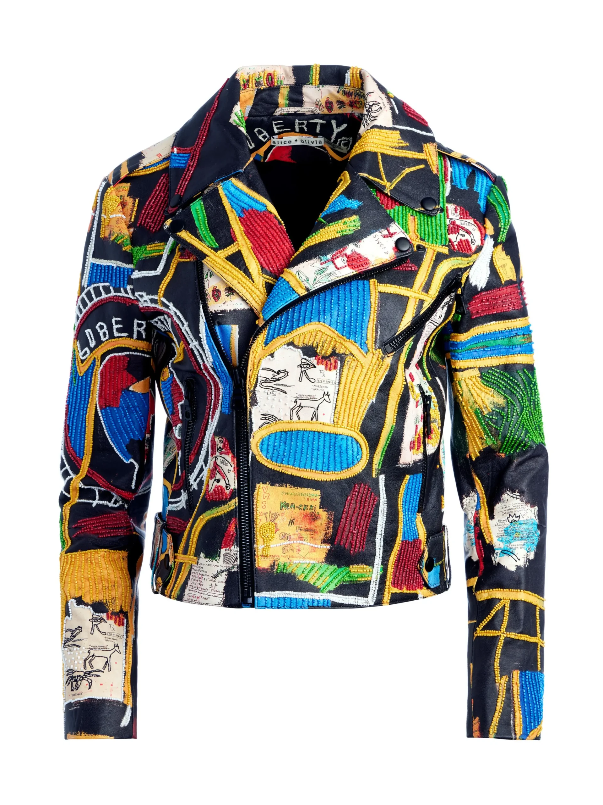 Alice and Olivia STACEY'S FAVORITES|JACKETS + COATS*A+O X BASQUIAT CODY EMBELLISHED LEATHER JACKET