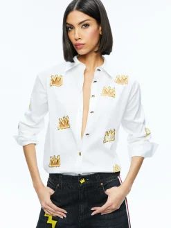 Alice and Olivia STACEY'S FAVORITES|TOPS*A+O X BASQUIAT FINELY EMBELLISHED BUTTON DOWN