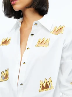 Alice and Olivia STACEY'S FAVORITES|TOPS*A+O X BASQUIAT FINELY EMBELLISHED BUTTON DOWN