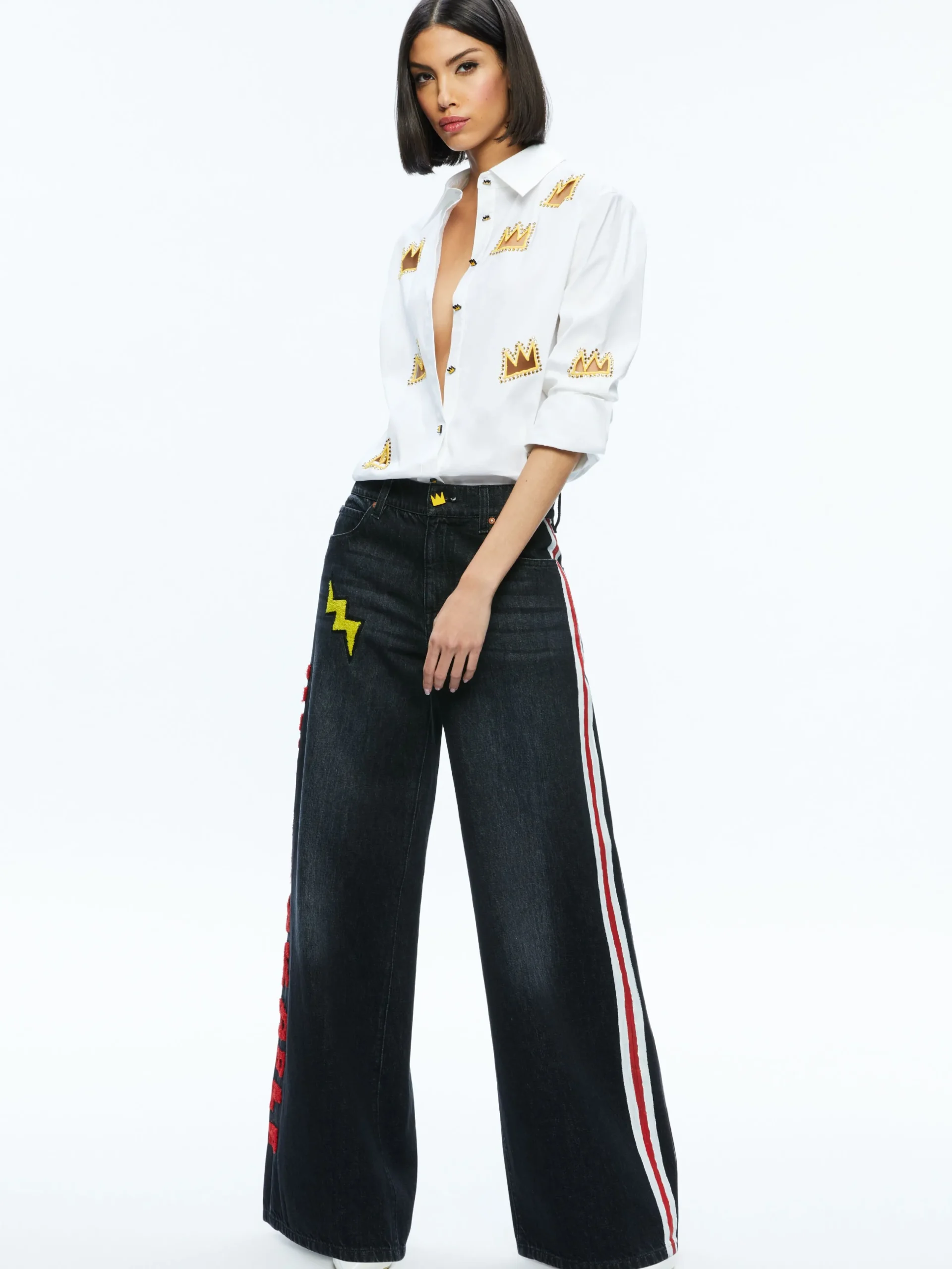 Alice and Olivia STACEY'S FAVORITES|TOPS*A+O X BASQUIAT FINELY EMBELLISHED BUTTON DOWN
