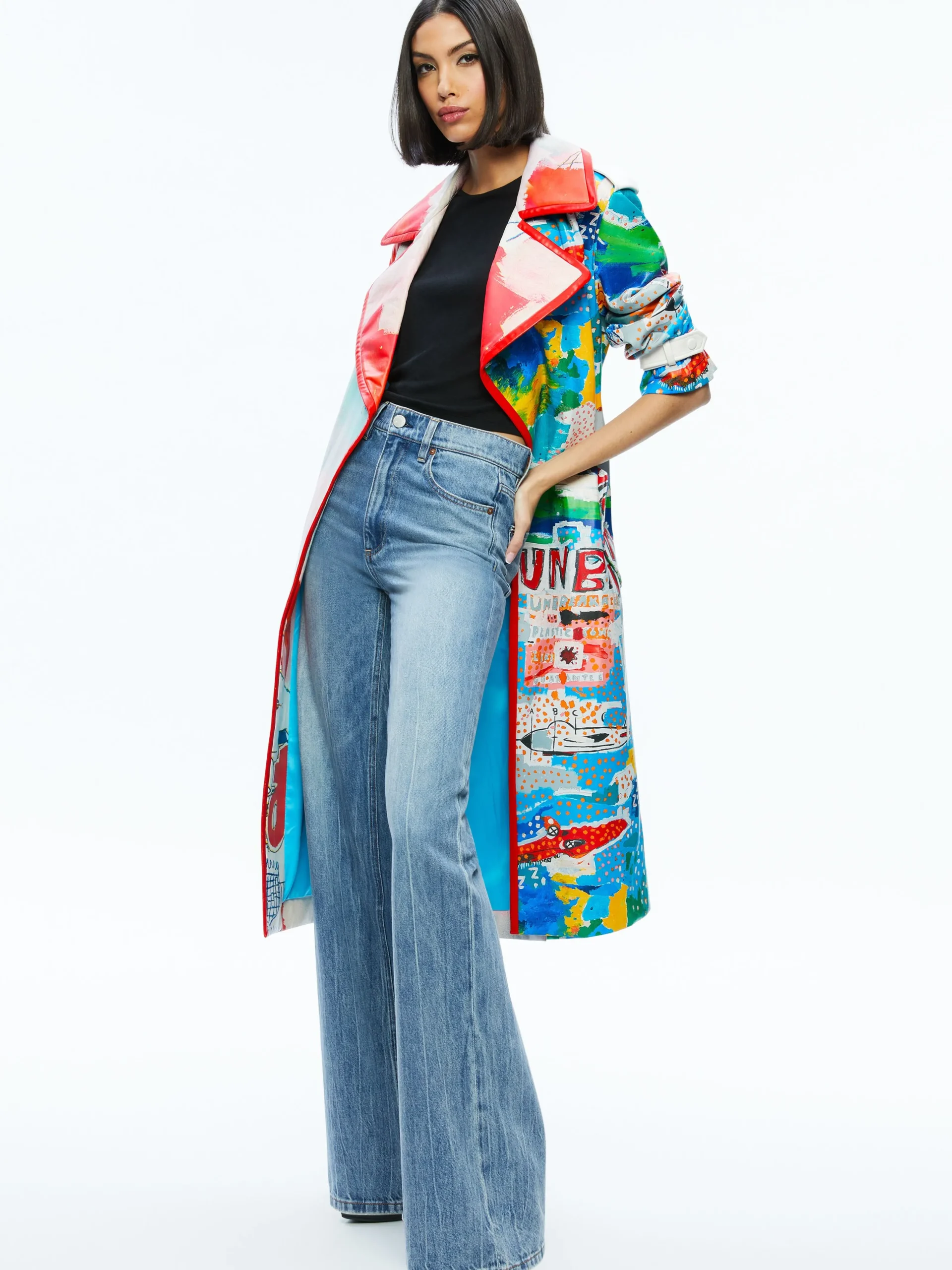 Alice and Olivia VEGAN LEATHER|JACKETS + COATS*A+O X BASQUIAT NEVADA VEGAN LEATHER TRENCH COAT