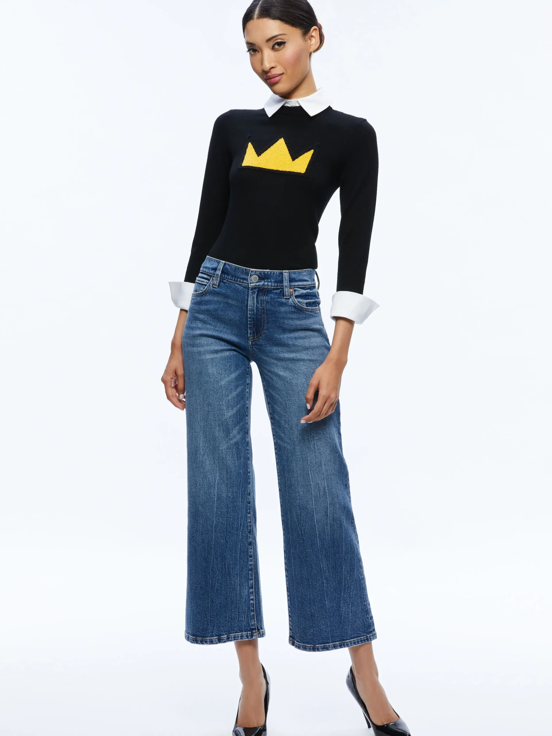 Alice and Olivia SWEATERS*A+O X BASQUIAT PORLA COLLARED SWEATER