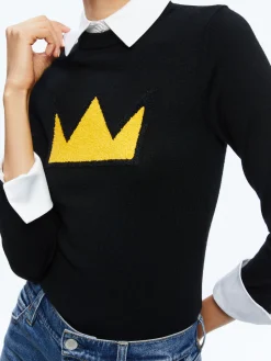 Alice and Olivia SWEATERS*A+O X BASQUIAT PORLA COLLARED SWEATER