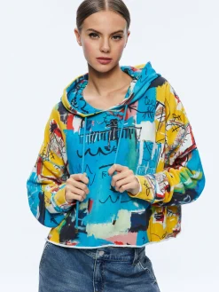 Alice and Olivia TOPS*A+O X BASQUIAT SUNNY CROPPED HOODIE