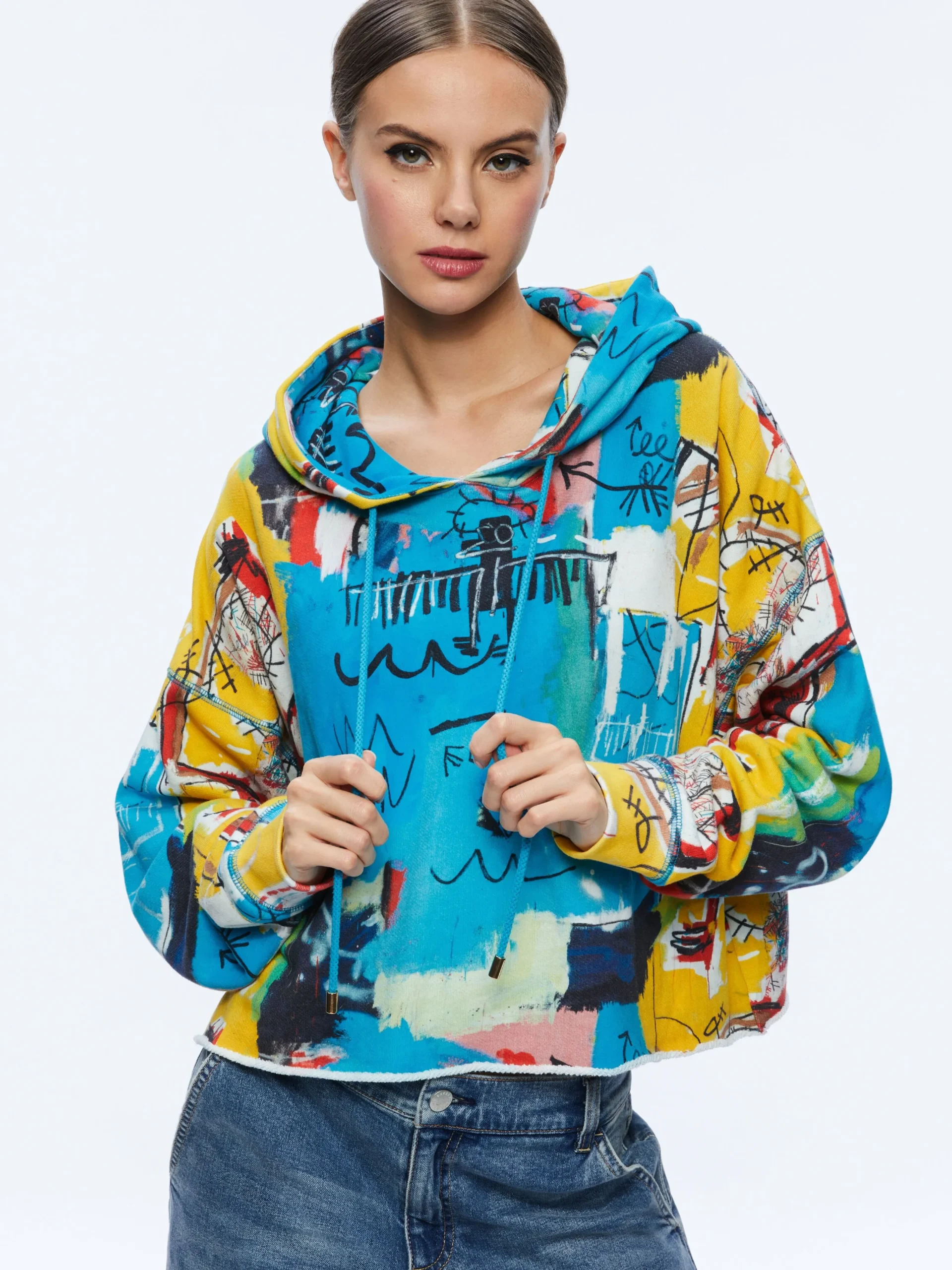 Alice and Olivia TOPS*A+O X BASQUIAT SUNNY CROPPED HOODIE