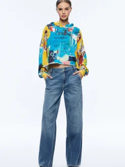 Alice and Olivia TOPS*A+O X BASQUIAT SUNNY CROPPED HOODIE