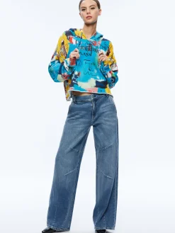 Alice and Olivia TOPS*A+O X BASQUIAT SUNNY CROPPED HOODIE