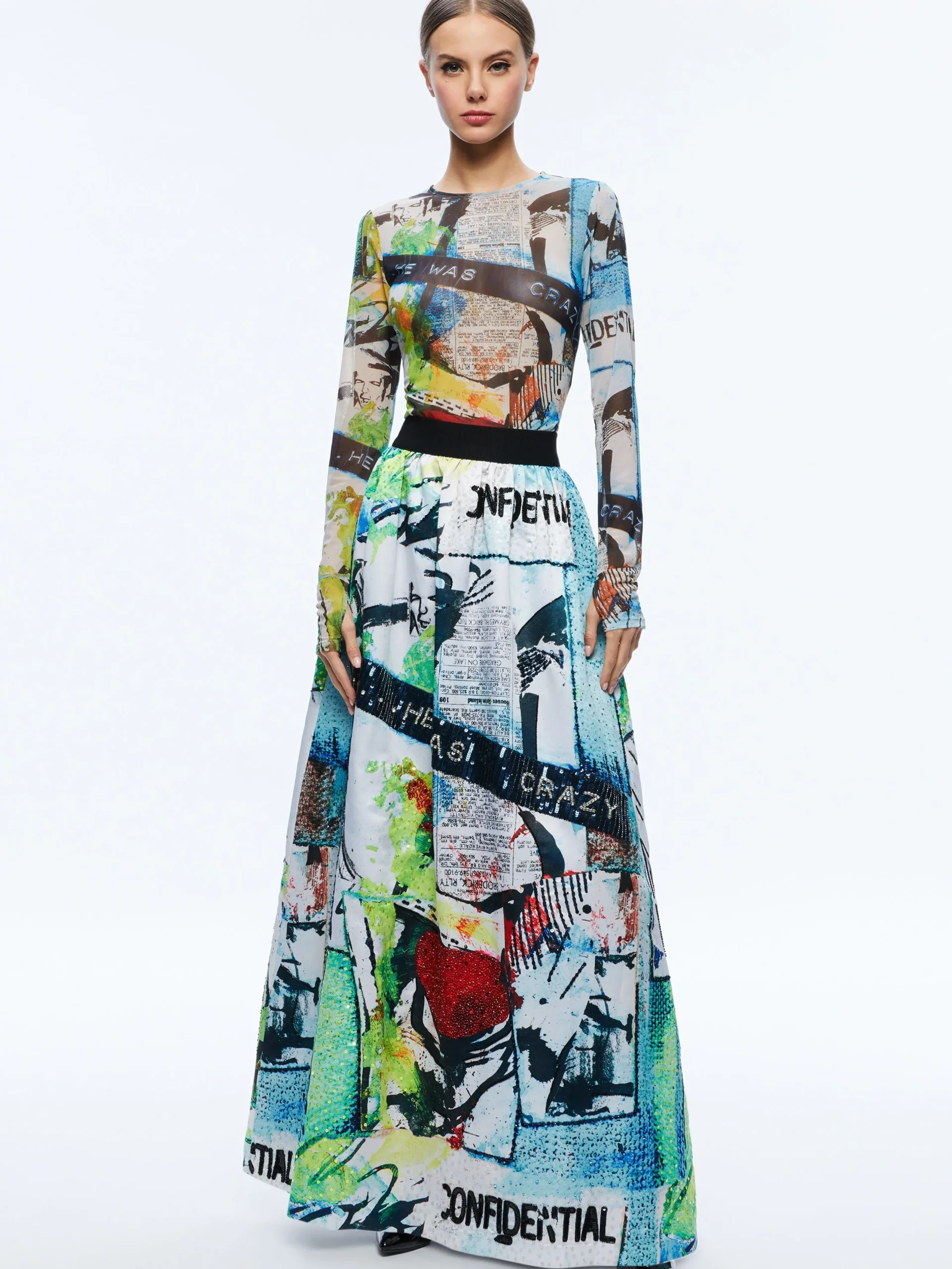 Alice and Olivia STACEY'S FAVORITES|SKIRTS*A+O X BASQUIAT TINA EMBELLISHED MAXI SKIRT
