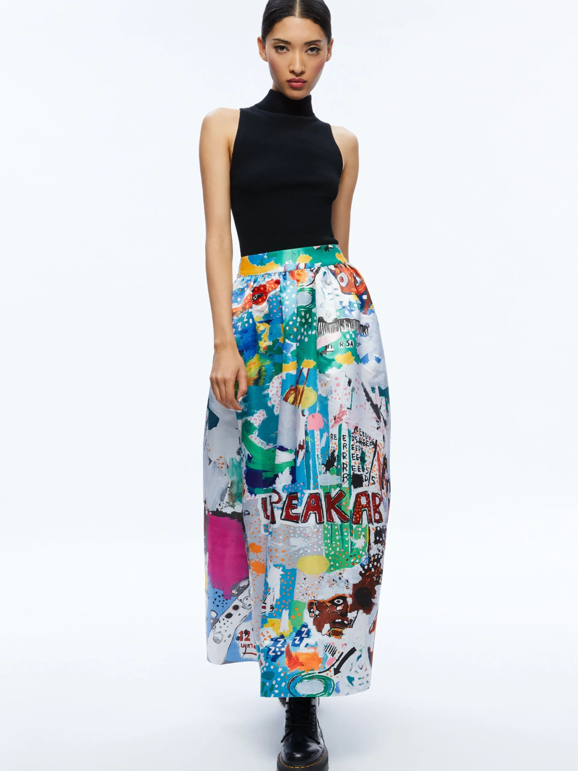 Alice and Olivia STACEY'S FAVORITES|SKIRTS*A+O X BASQUIAT TINA TEA LENGTH SKIRT