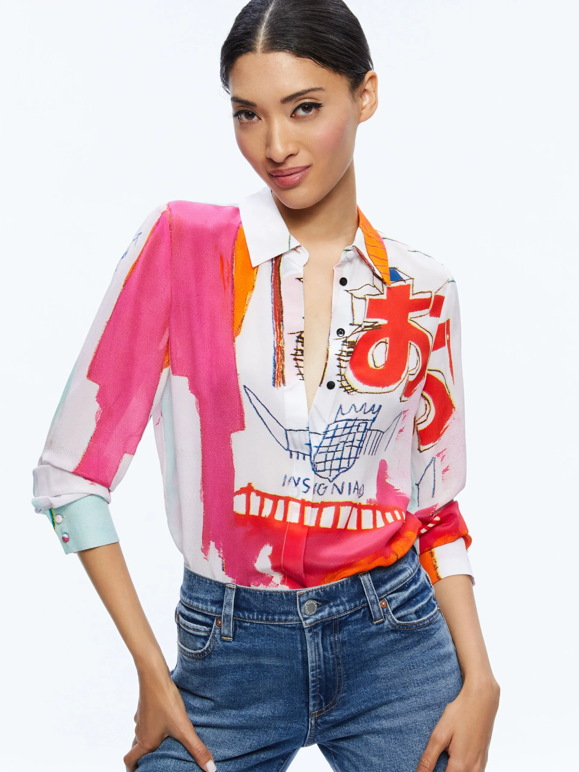 Alice and Olivia TOPS*A+O X BASQUIAT WILLA PLACKET TOP