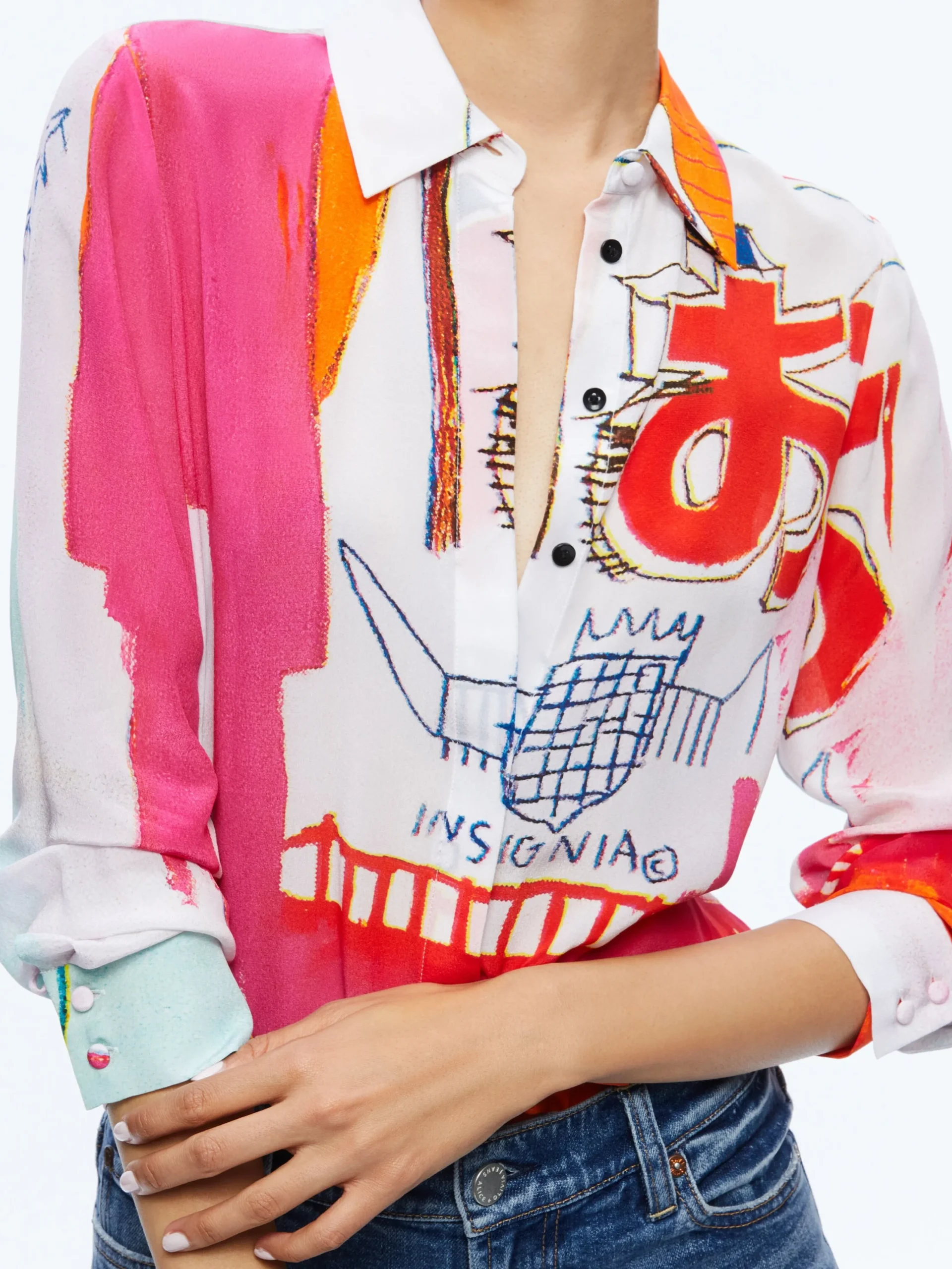 Alice and Olivia TOPS*A+O X BASQUIAT WILLA PLACKET TOP