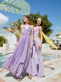 Alice and Olivia GUEST OF|MAXI*ARISTA SLEEVELESS HALTER NECK PLEATED MAXI DRESS