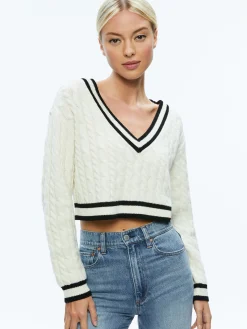 Alice and Olivia ESSENTIALS|SWEATERS*AYDEN CROPPED V-NECK PULLOVER