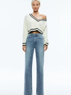 Alice and Olivia ESSENTIALS|SWEATERS*AYDEN CROPPED V-NECK PULLOVER