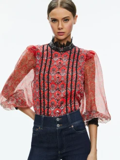 Alice and Olivia TOPS*BETTINA BLOUSON SLEEVE TOP
