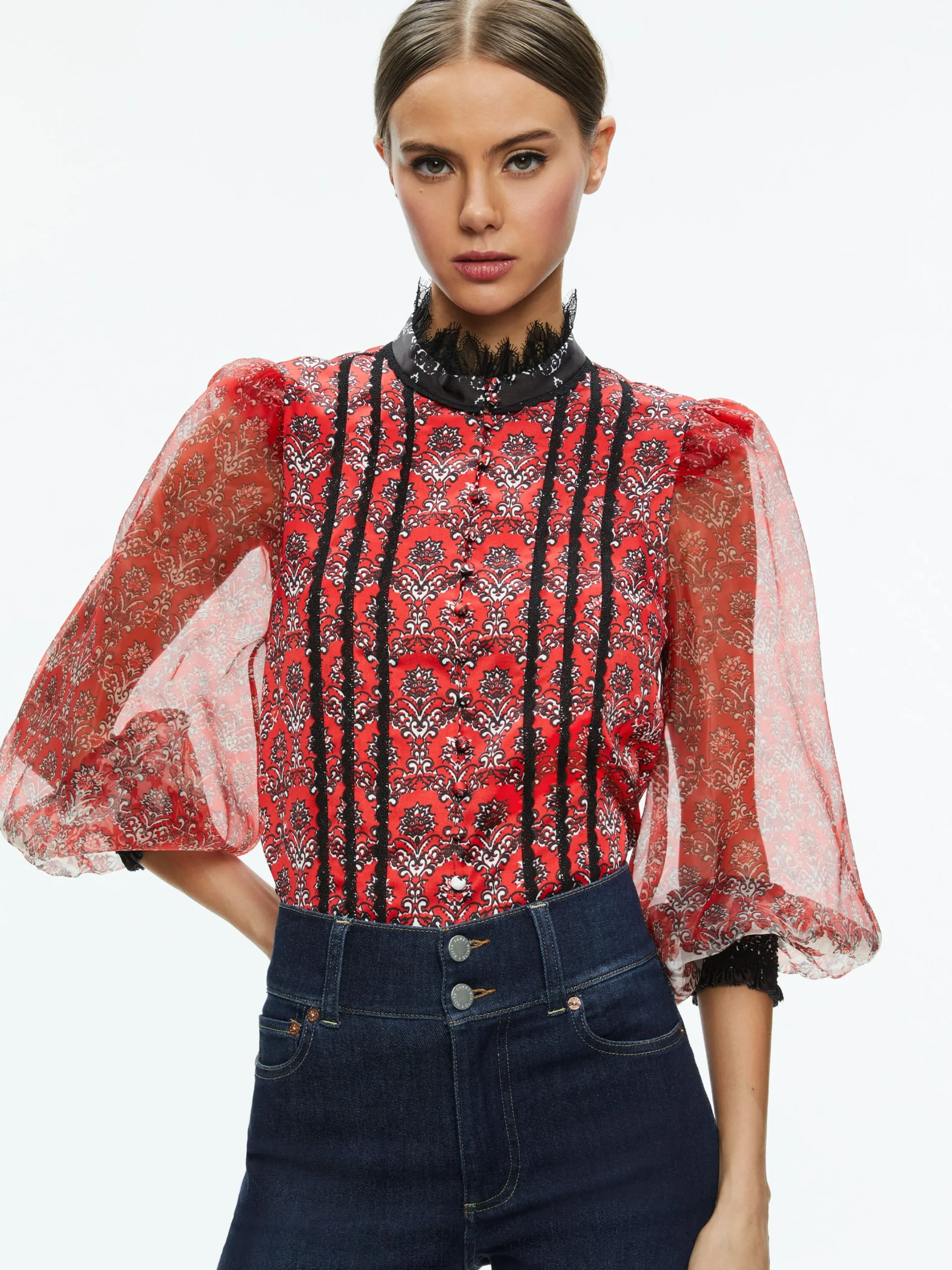 Alice and Olivia TOPS*BETTINA BLOUSON SLEEVE TOP