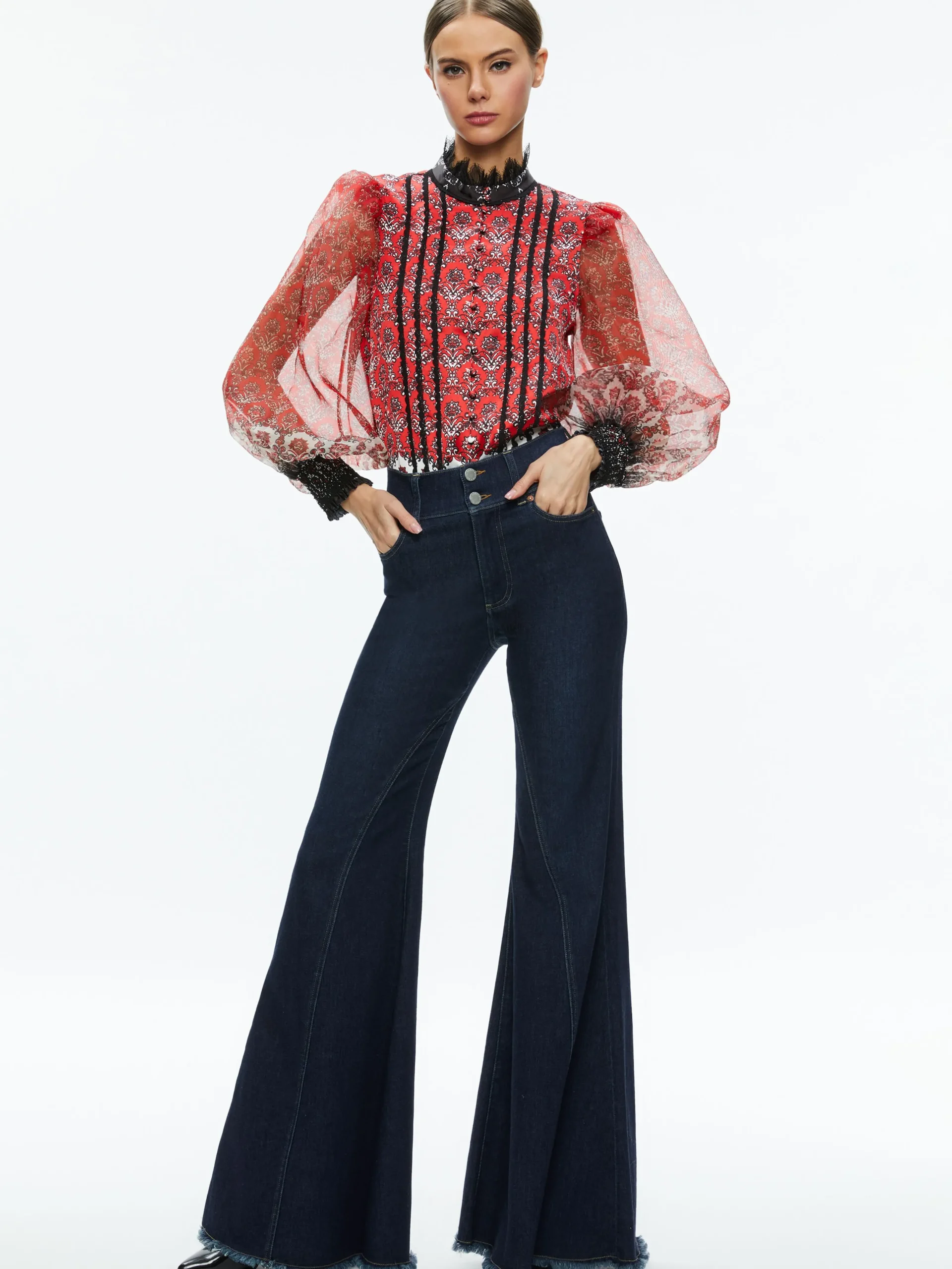 Alice and Olivia TOPS*BETTINA BLOUSON SLEEVE TOP