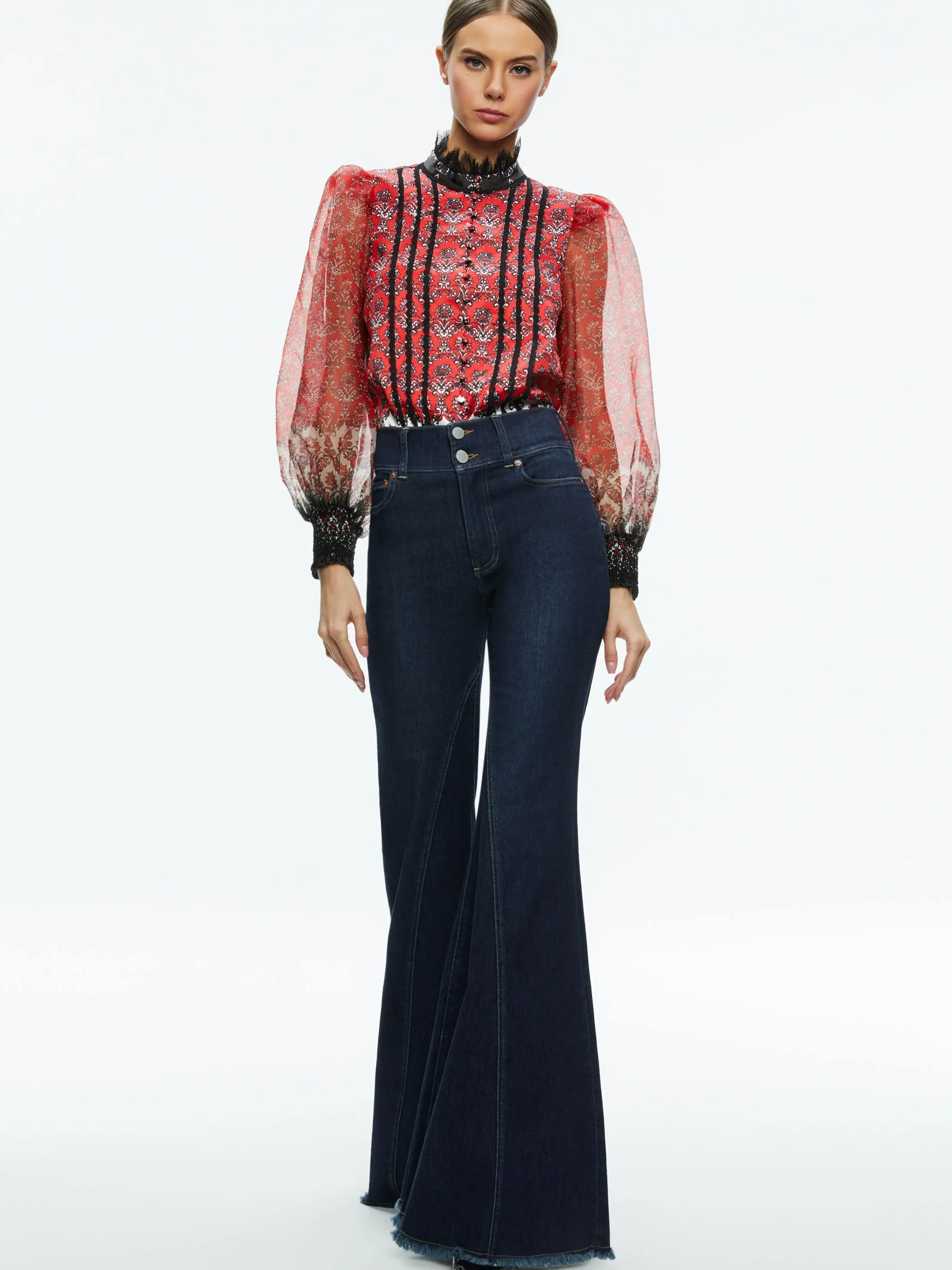 Alice and Olivia TOPS*BETTINA BLOUSON SLEEVE TOP