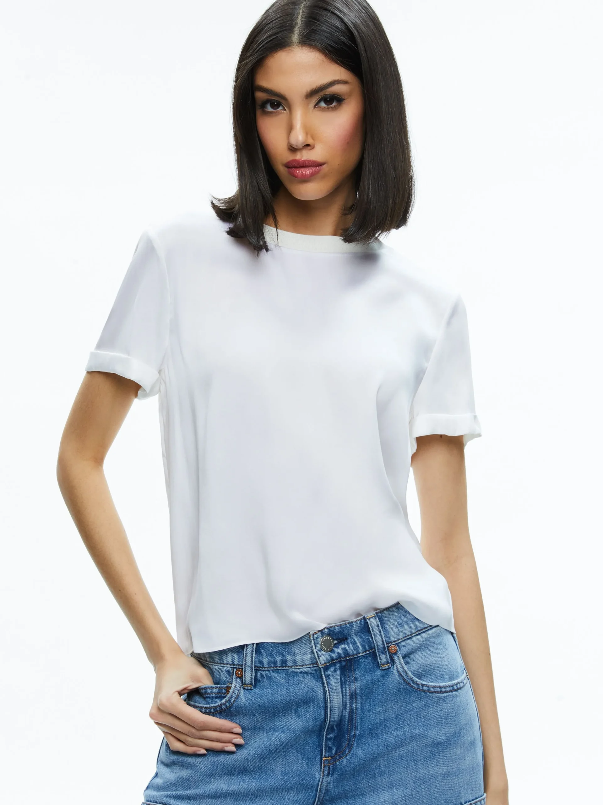 Alice and Olivia ESSENTIALS|TOPS*BRADEN DROP SHOULDER TEE