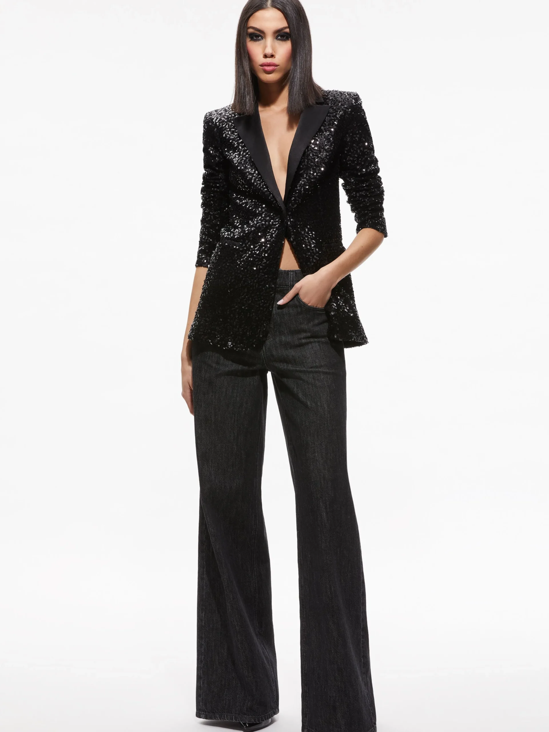 Alice and Olivia MATCHING SETS*BREANN SEQUIN FITTED BLAZER + LARA SEQUIN BOOTCUT PANT