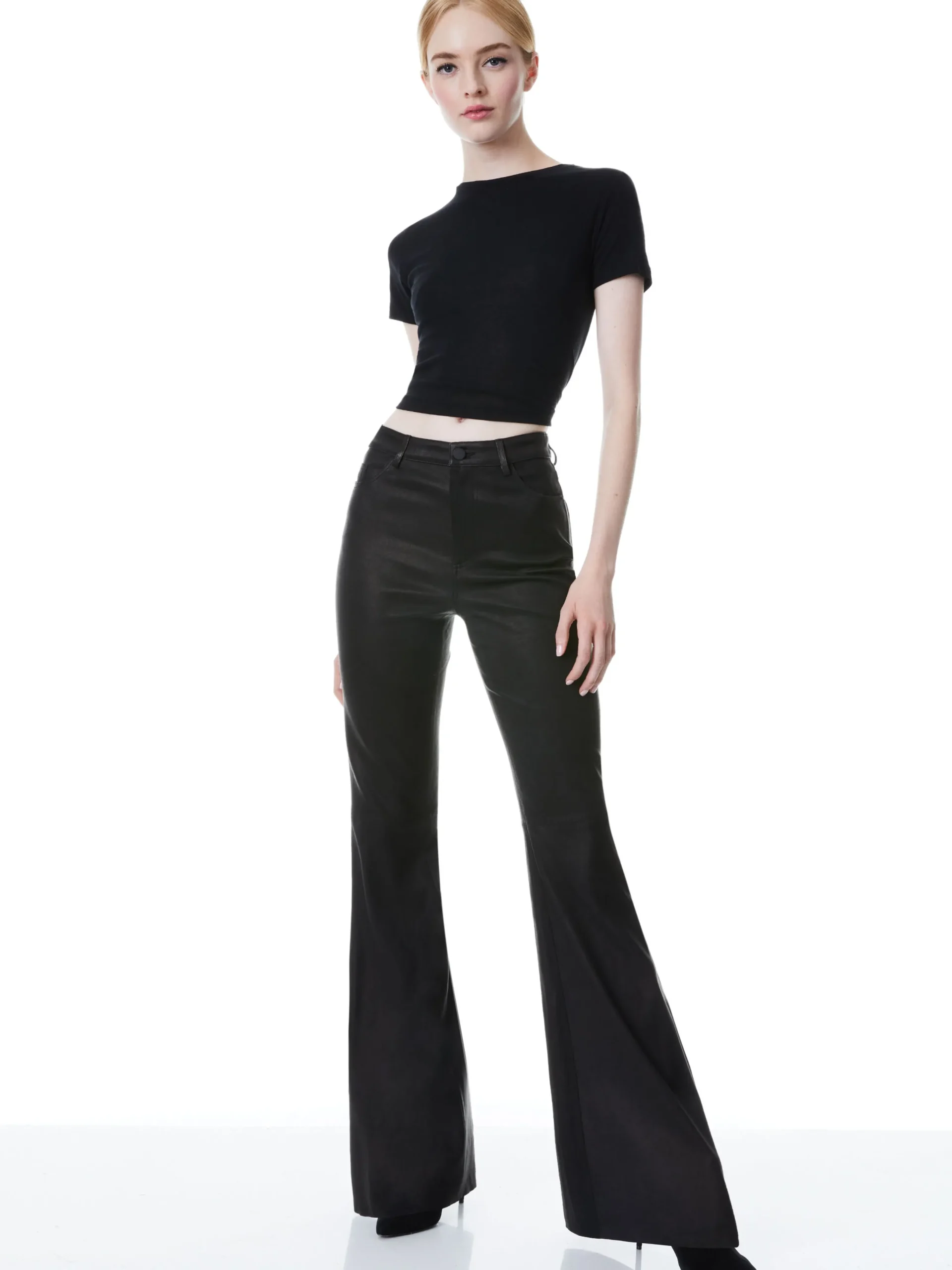Alice and Olivia ESSENTIALS|PANTS*BRENT HIGH WAISTED LEATHER BELL PANT
