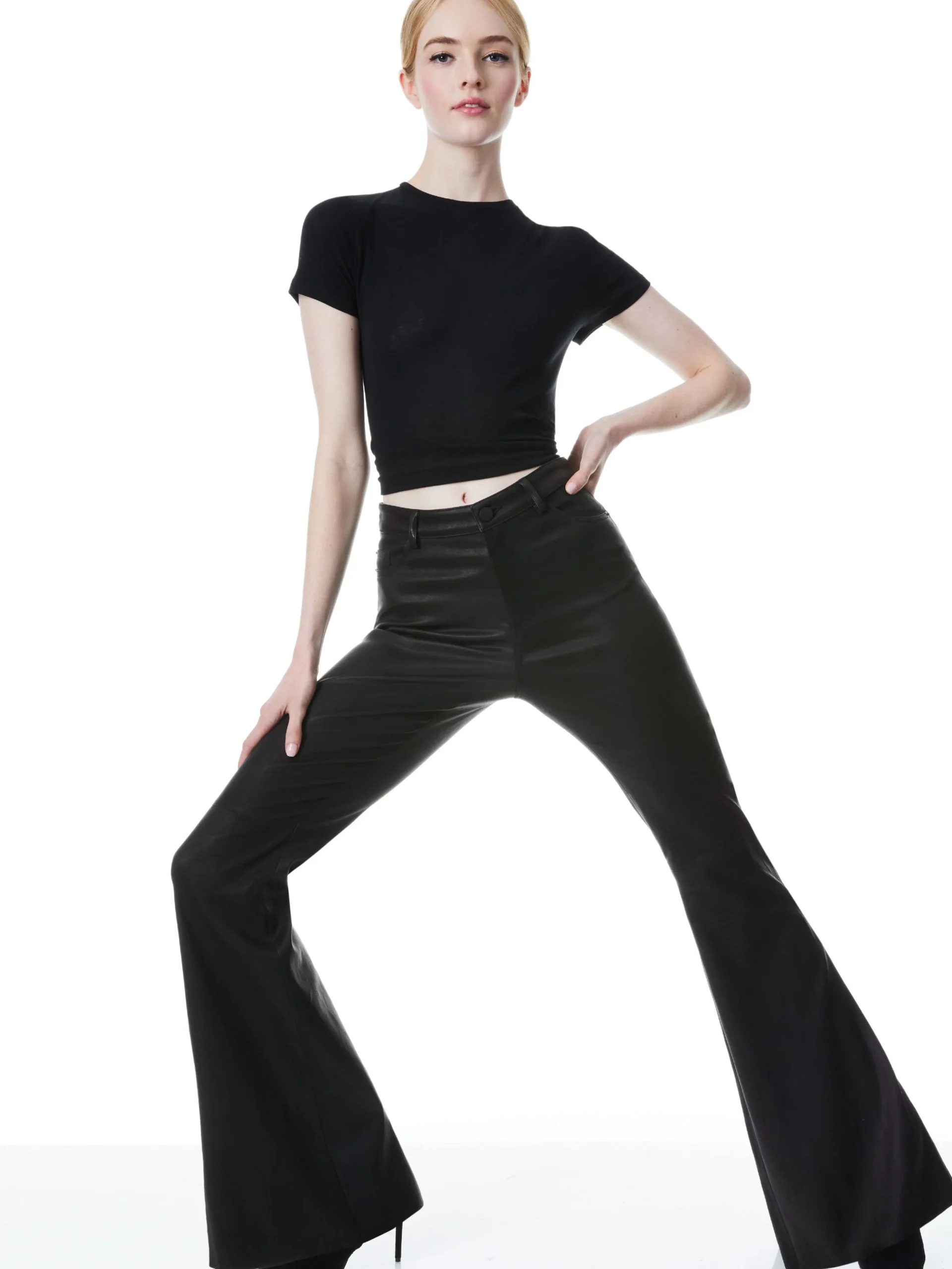 Alice and Olivia ESSENTIALS|PANTS*BRENT HIGH WAISTED LEATHER BELL PANT