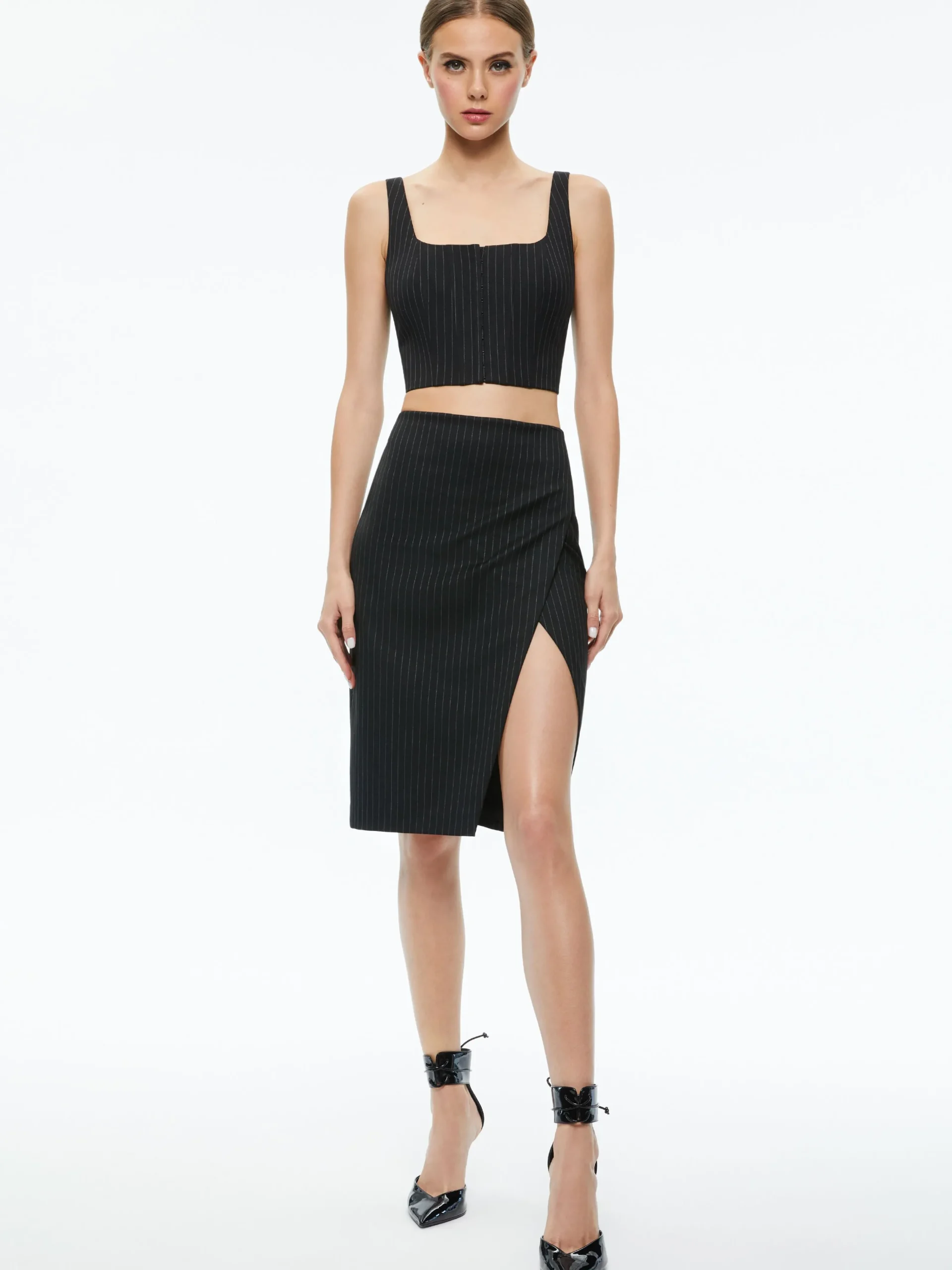 Alice and Olivia MATCHING SETS*BRESLIN CORSET TOP + SIOBHAN FRONT WRAP MIDI SKIRT