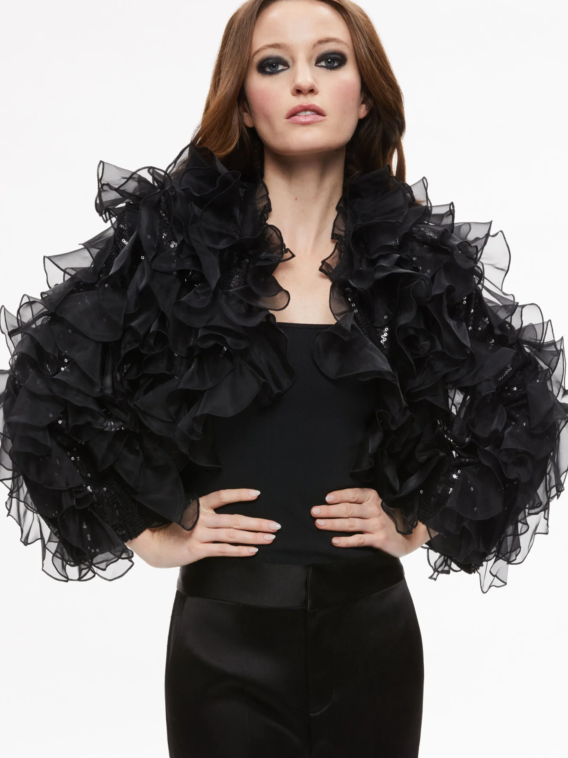 Alice and Olivia JACKETS + COATS*BRITTON RUFFLED CROPPED JACKET