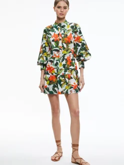 Alice and Olivia MINI|DRESSES*CAILIN BUTTON FRONT BLOUSON SLEEVE MINI DRESS