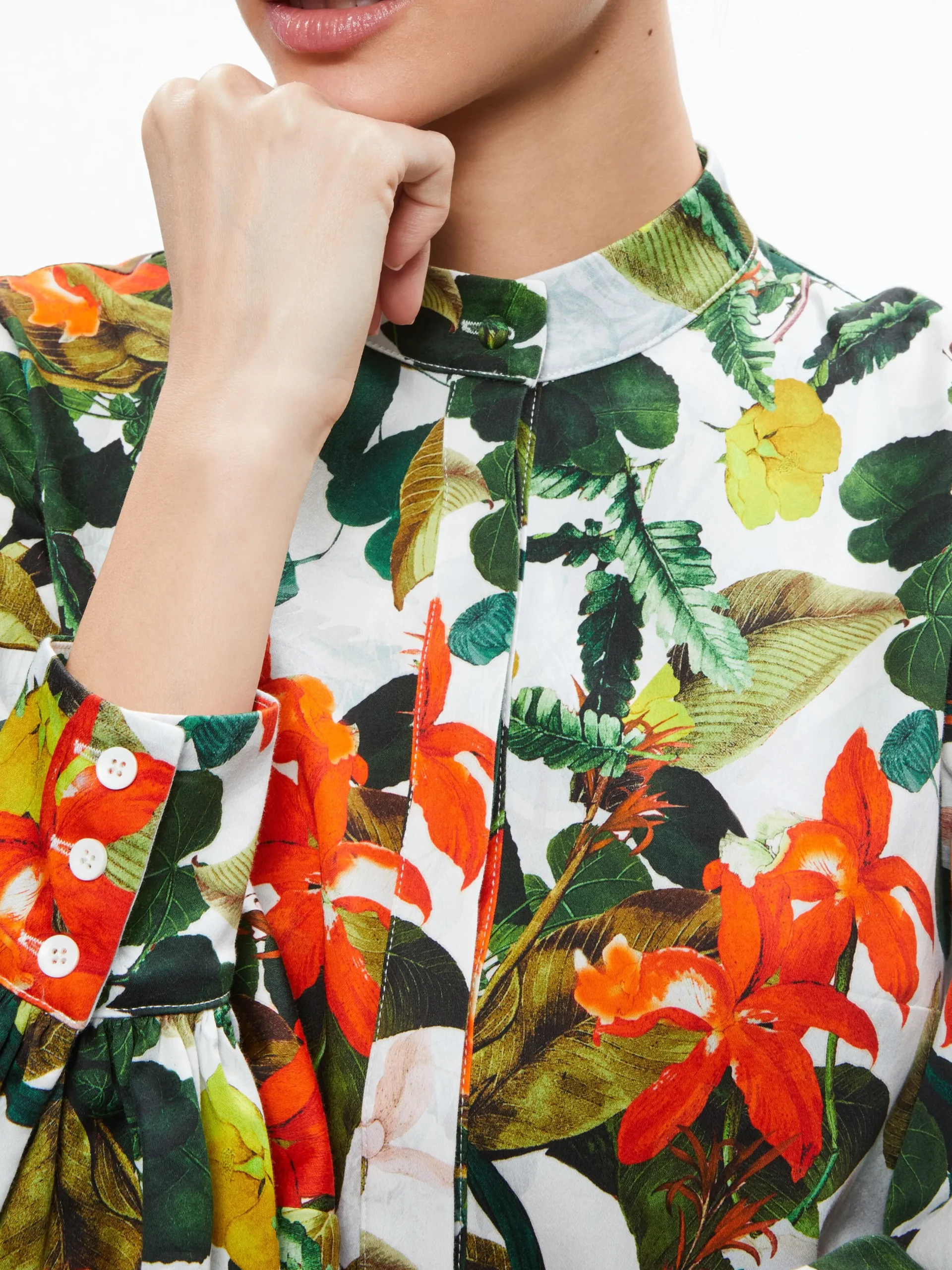 Alice and Olivia MINI|DRESSES*CAILIN BUTTON FRONT BLOUSON SLEEVE MINI DRESS