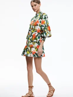 Alice and Olivia MINI|DRESSES*CAILIN BUTTON FRONT BLOUSON SLEEVE MINI DRESS